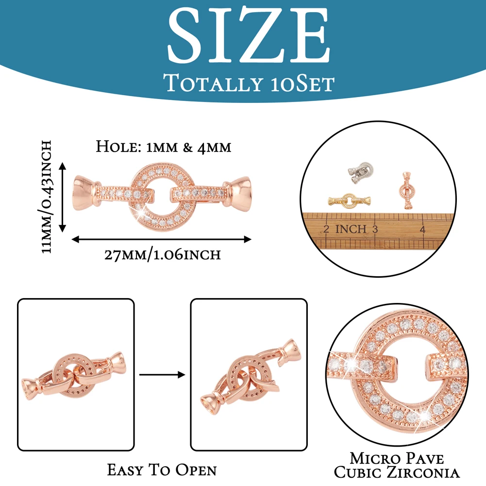 10 sets Brass Micro Pave Cubic Zirconia Fold Over Clasps For DIY Jewelry Making Handicrafts Supplies Mixed Color 27x11x7mm