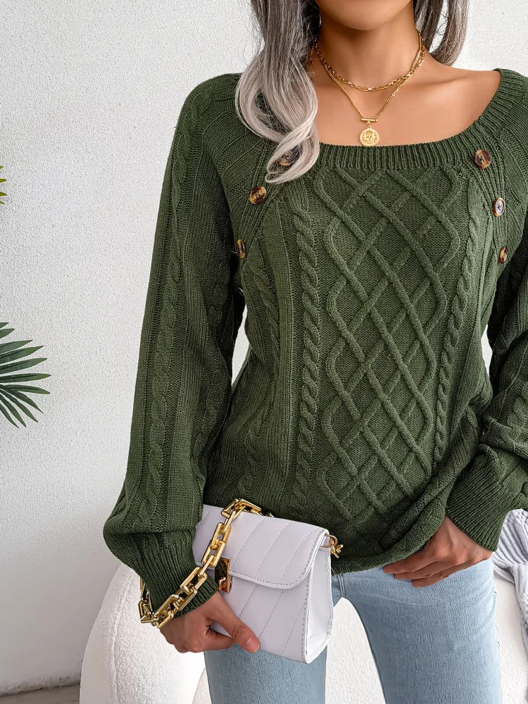 Suéter de punto informal con cuello cuad para mujer, estilo urbano, hoado, de manga larga, que absorbe la humedad, para...