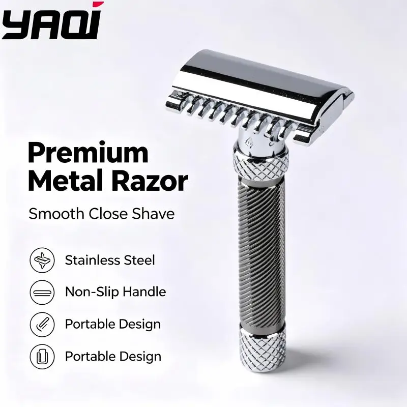 YAQI Vintage Open Comb Safety Razor Metal Double Edge Manual Shaver Non Slip Handle Men Beard Shaving Tool