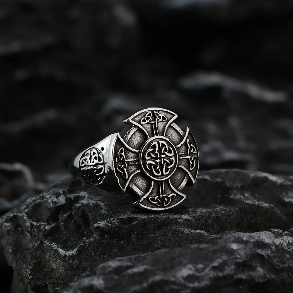 European and American style new cross Celtic knot titanium steel ring jewelry Nordic Viking stainless steel men\'s ring