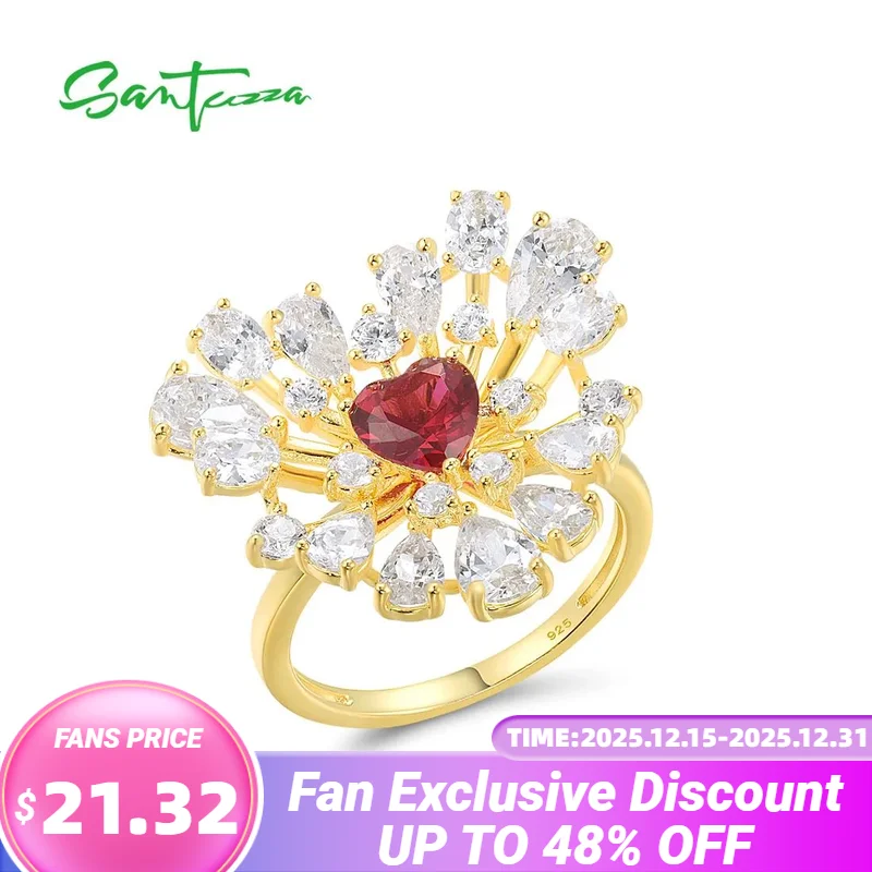 

SANTUZZA Pure 925 Sterling Silver Ring For Women Sparkling White CZ Red Heart Gorgeous Wedding Anniversary Gifts Fine Jewelry