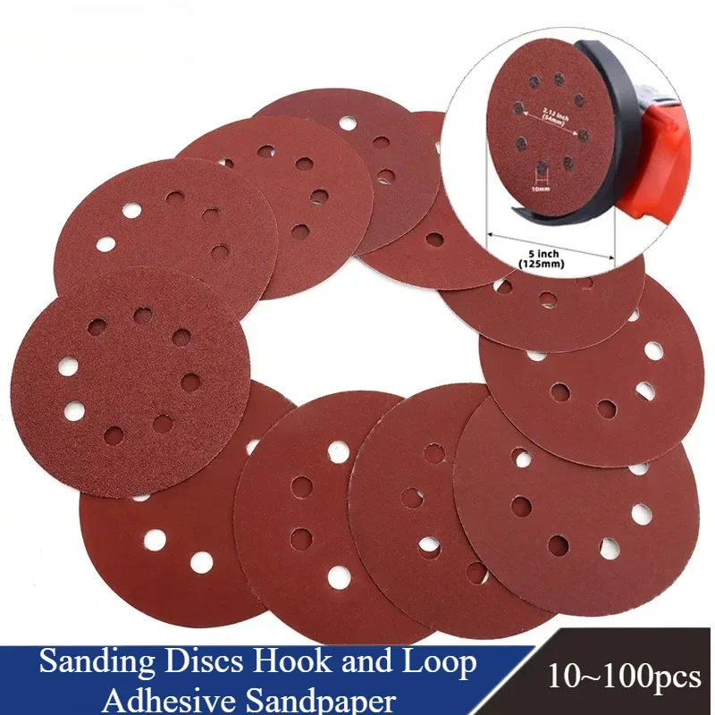 

10~100pcs Sanding Discs Hook and Loop Adhesive Sandpaper 5 Inch 8 Hole for Random Orbital Sander 60-2000 Grits Abrasive Sheets