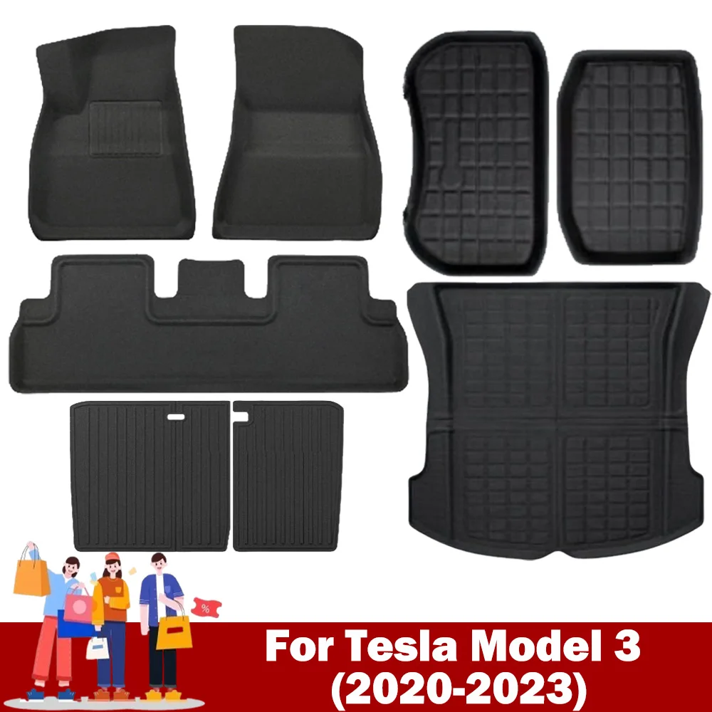 

For Tesla Model 3 2020-2023 XPE Floor Mats,All-Weather Car Mats Anti-Slip 3D Material Cargo Liner Trunk Mat Accessories