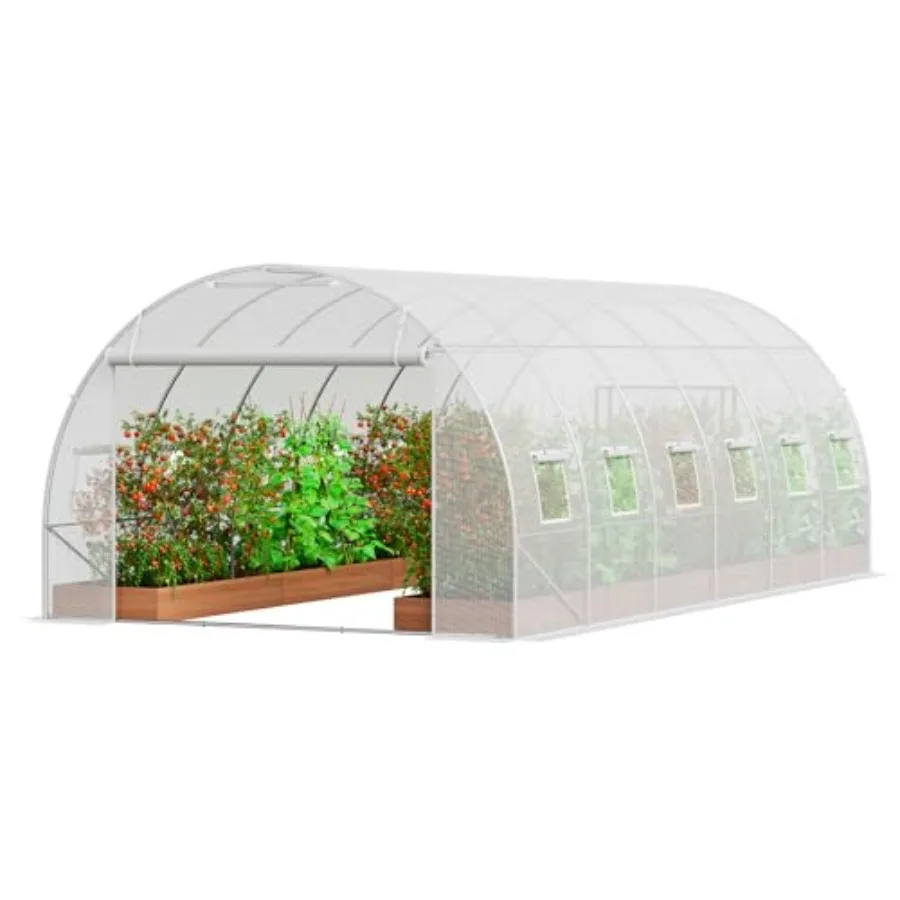 Walk-in Tunnel House, 6.5 Feet Hoop House for Outdoor Plant Growing, Galvanized Steel Frame, PE Cover, Roll-up Zipper Door, 12