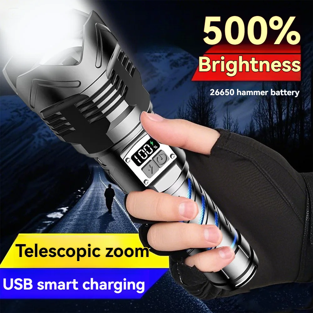 

Powerful Flashlight Most Powerful Spotlight 200000LM Long Range Zoomable Emergency Torch Tactical Flashlight Power Display 2025
