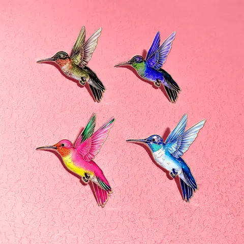 AniPins Cute Hummingbird Pins 4-color Enamel Flying Bird Animal Brooch Pin On Backpack Clothes Lapel Badge Friends Gifts
