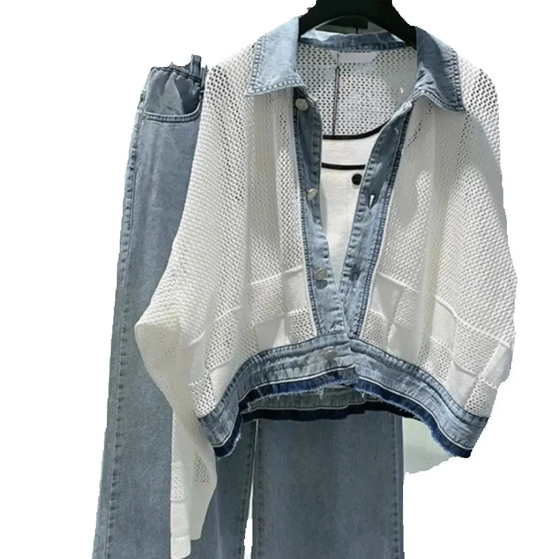 

Women Clothing Streetwear Fashion Coats Patchwork Denim Hollow Out Y2k Tops 2026 Spring Summer Korean Outwear Female