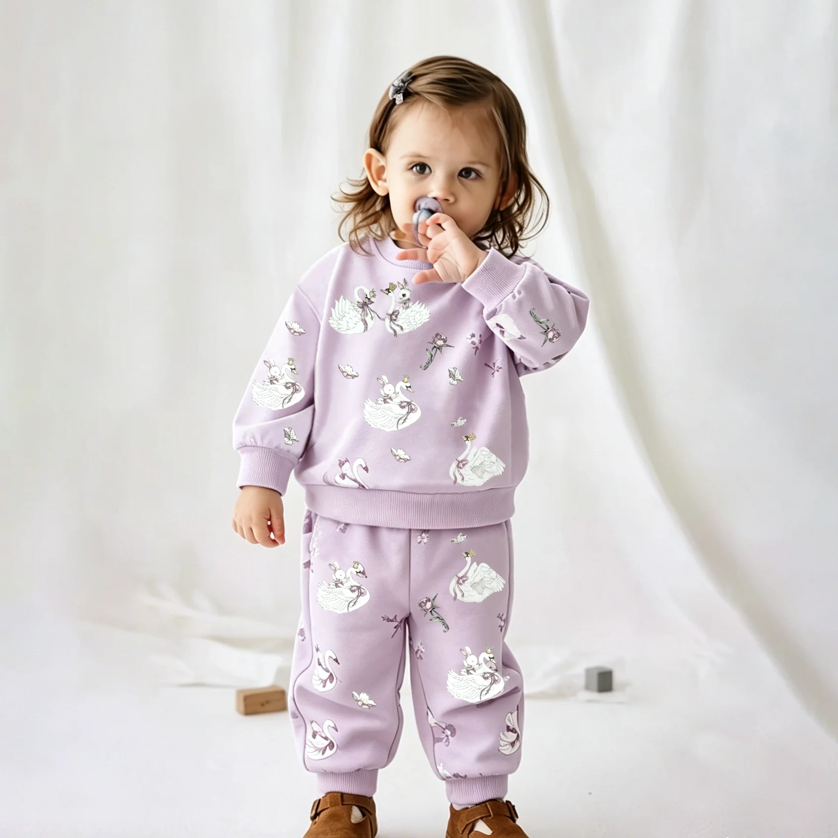 Autumn Winter Children Tracksuit Sets Fleece Lined Sweatshirt Jogger Pants Boys Girls Casual Sport Outfit For Outdoor Walking