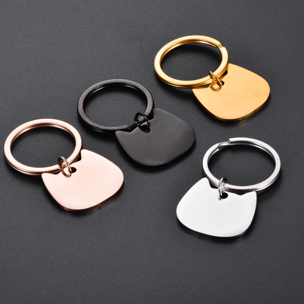 4PCS Stainless Steel Pet Blank Tag Keychain Cat Charm Pendants For Custom DIY Jewelry Making Key ring