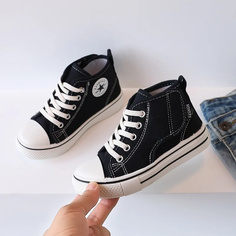 2024 New Baby Shoes Canvas High-help Toddler Kids Casual Shoes Soft Rubber Sole Fashion Little Boys Girls Sneakers