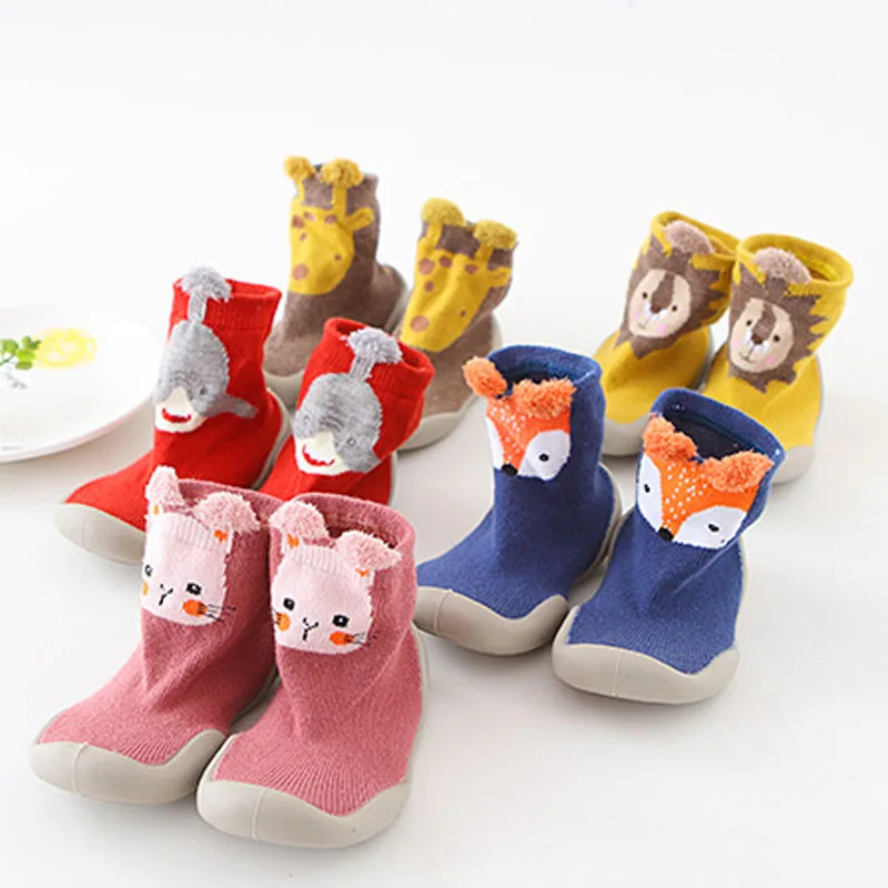 Baby Shoes First Walkers for Floor Anti-slip Kids Socks Soft Rubber Sole Toddler Boys Shoes Knitted Baby Girls Boots CSO215