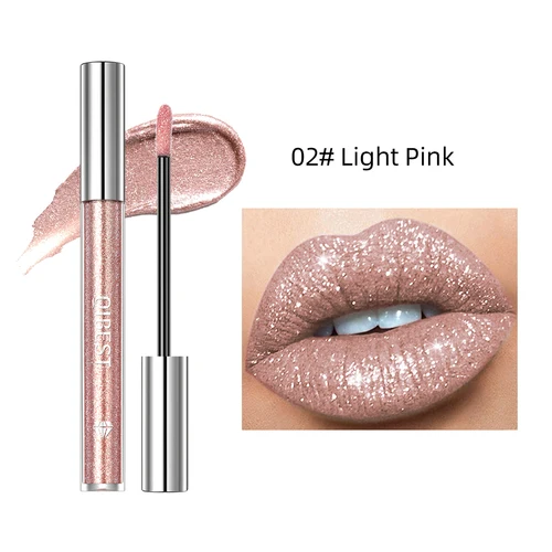 QIBEST brillo de labios belleza chica diamante brillo tinte de labios impermeable de larga duración 6 colores gris flash lápiz labial líquido maquillaje