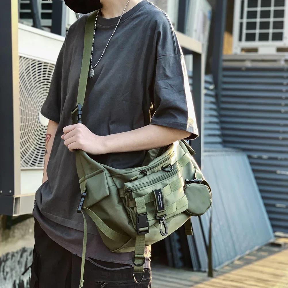 Bahu Gothic hitam selempang Messenger tas Tote untuk pria wanita pembelanja nilon Hip Hop Techwear tas pinggang Goth Postman US US 가