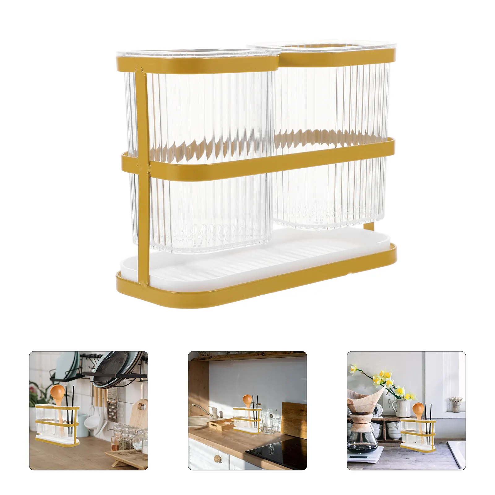 

Chopstick Tube Kitchen Desktop Utensil Holder Cutlery Storage Container Spoon Fork Organizer Dual Bucket Brush