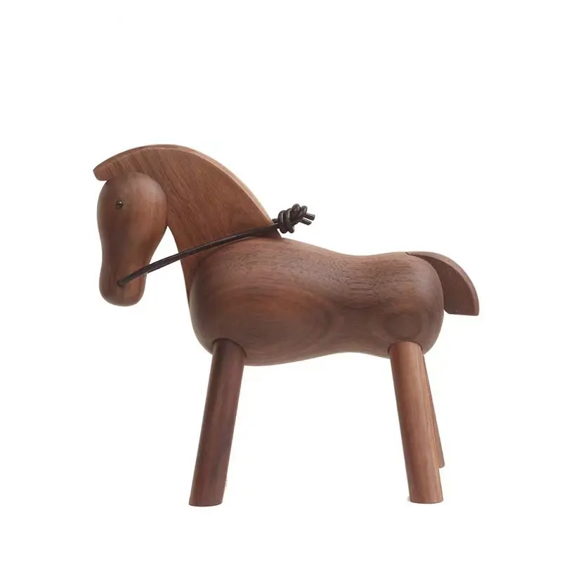 

Danish Puppet Creative Small Horse Livingroom Ornament Animal Beech Walnut Solid Wood Dolls Nordic Style Crafts Figurine Gifts