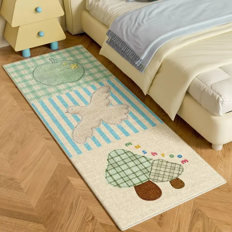 VIKAMA Darling Sage Tartan Apple Silhouette Golden Star Bed Runner Rug Endearing Silken Warm Sleeping Area Styling Keepsake Soft