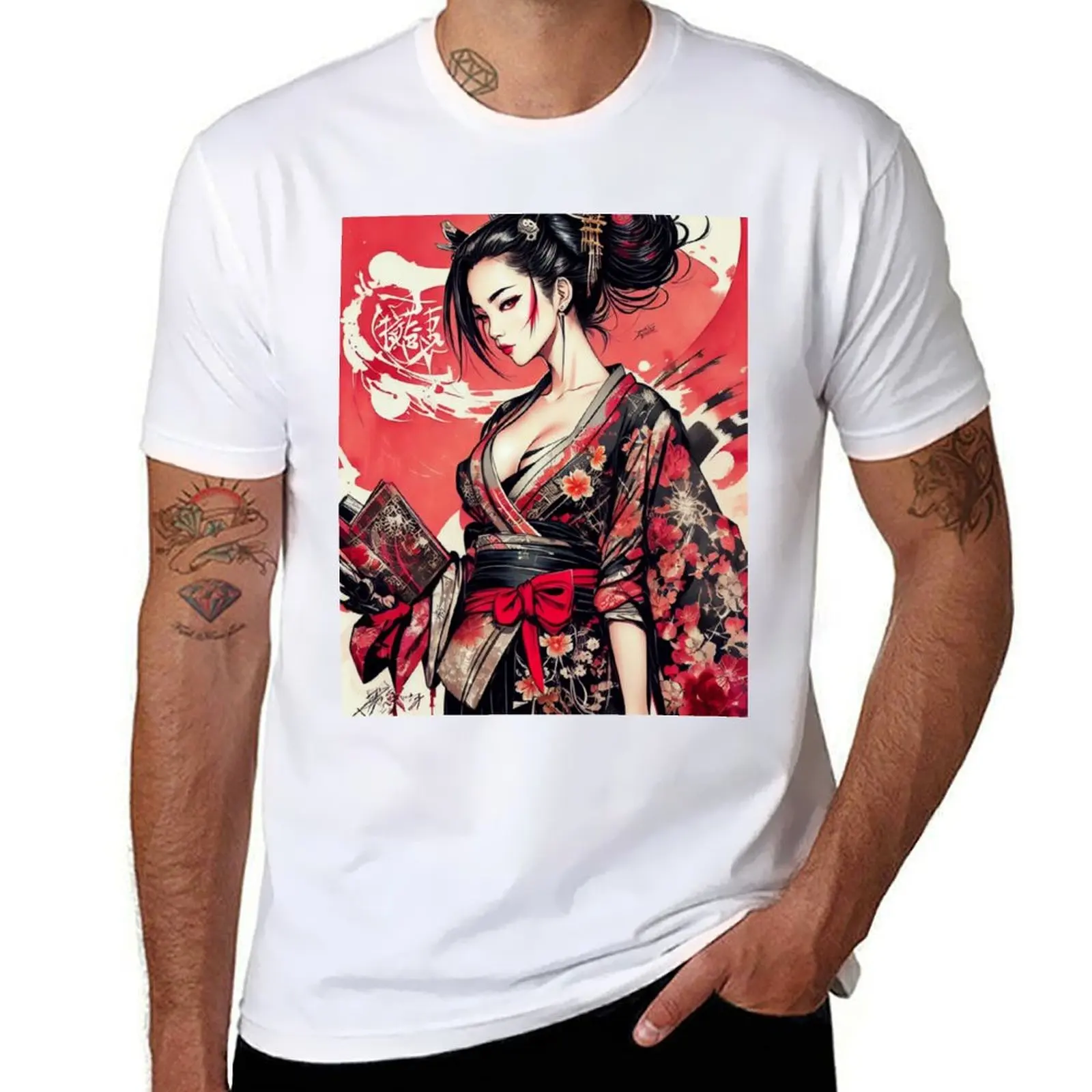 

Beautiful Geisha in Red and Black Japanese Dress T-Shirt funny t shirts man T-Shirt