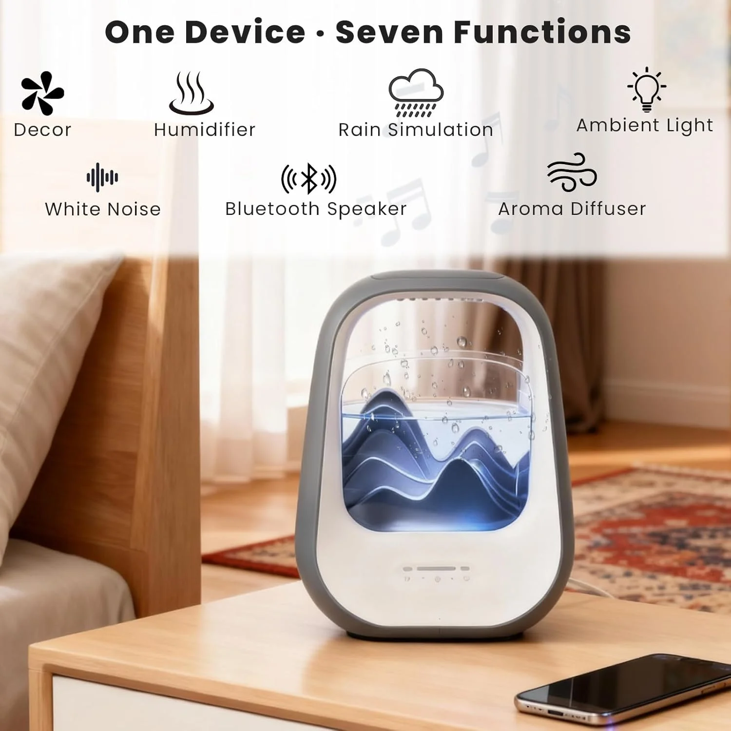 Multi Functional White Noise Sleep Bluetooth Speaker RGB Night Light Humidification Music Player Landscape Desktop Decoration