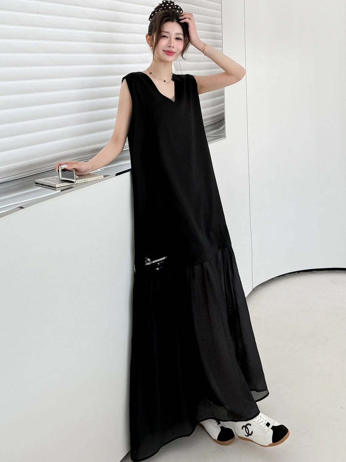 

Summer Fashion Chinese Style Sleeveless Dress Loose plus Size Women's Clothing Conceal Meat Slimming Long Dress
