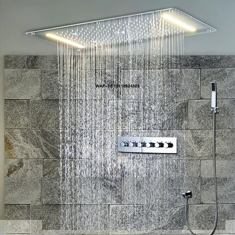 Concealed Big Size LED Rain Waterfall Column Mist Multi Function Shower Head Thermostatic Shower System Set