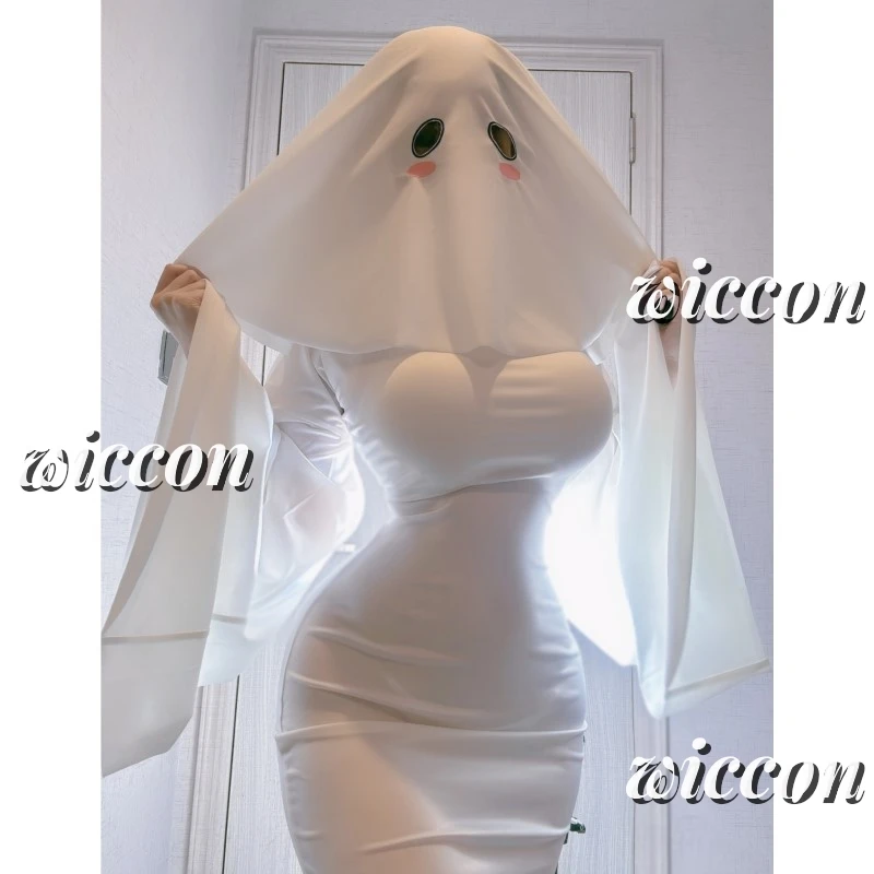 Sexy Cute Female Ghost Cosplay Costume Halloween Scare Face Cape Scream Costume Adult Fancy Dress Halloween Cosplay Costume