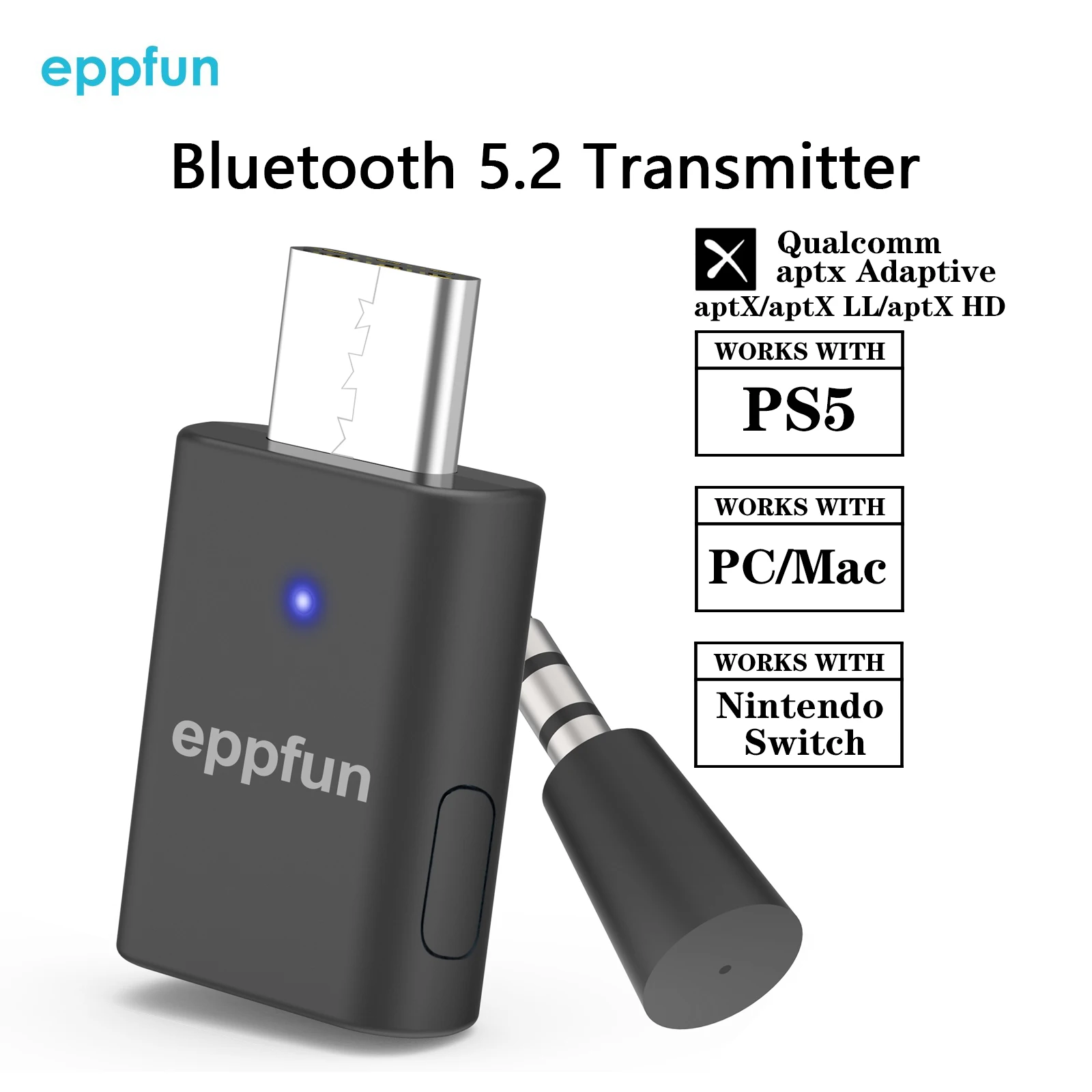 USB-C Bluetooth 5.2 APTXAdaptive Transmitter for PS5 Switch PC iPhone 17/16/15 Supports APTX/APTX HD/SBC Low Latency Transmitter
