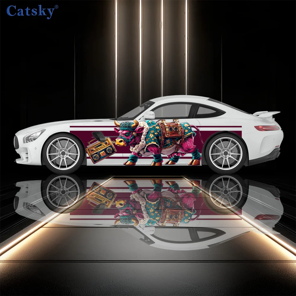 

Hip Hop Machine Cow Pattern Car Vinyl Wraps Decal Self-adhesive PVC Sticker Suitable for Trucks SUV Decoration Auto Accessories