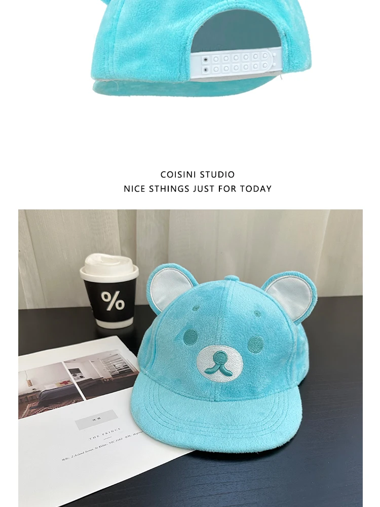 2025, Y2K, süßer Rilakkuma-Bär mit Ohr-Stickerei, Sommermütze für Damen und Mädchen, modische Cartoon-Sonnenblenden, Baseballkappen – Detail 8