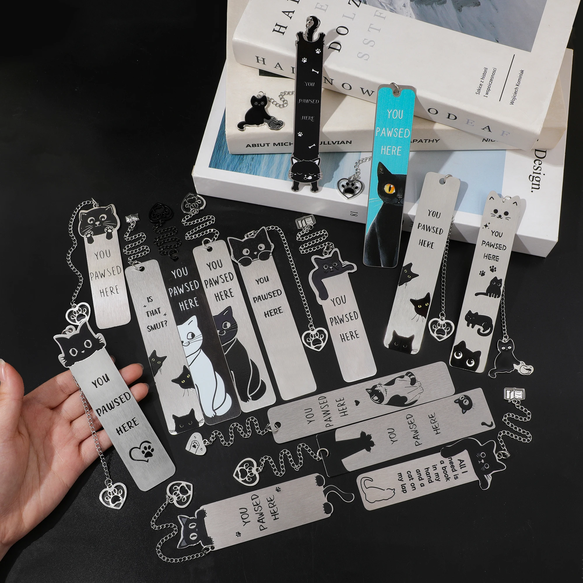 لطيف القط المعادن المرجعية مع القط باو قلادة Kawaii القراءة صفحة علامة كتاب عشاق سلسلة كتاب الملحقات هدية لمحبي القطط