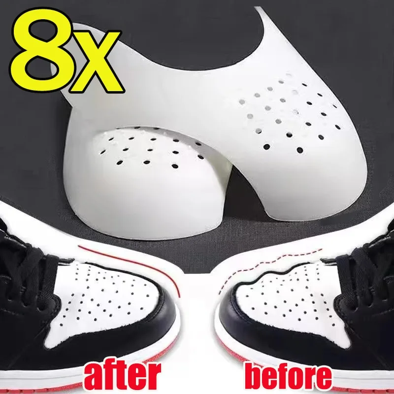 2/8Pcs Anti Crease Shoe Head Protector Women Men White Wrinkled Fold Shoe Support Daily Sport Shoe Breathable Crease Protector