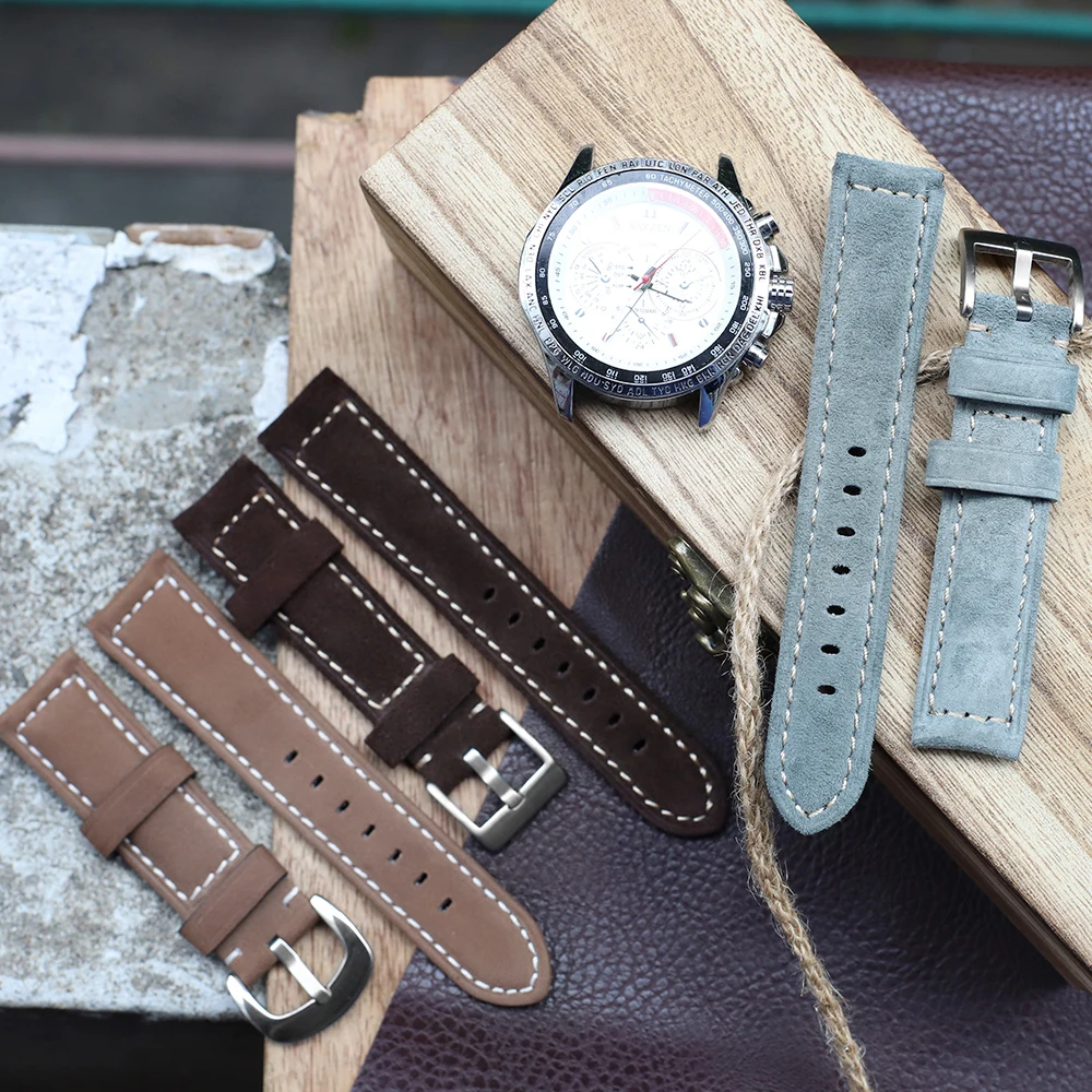 Suede Leather Watch Strap Band 8mm 20mm 22mm Watchstrap Handmade Stitching Replacement Wristband for Men Woman Watch Bracelet image 6