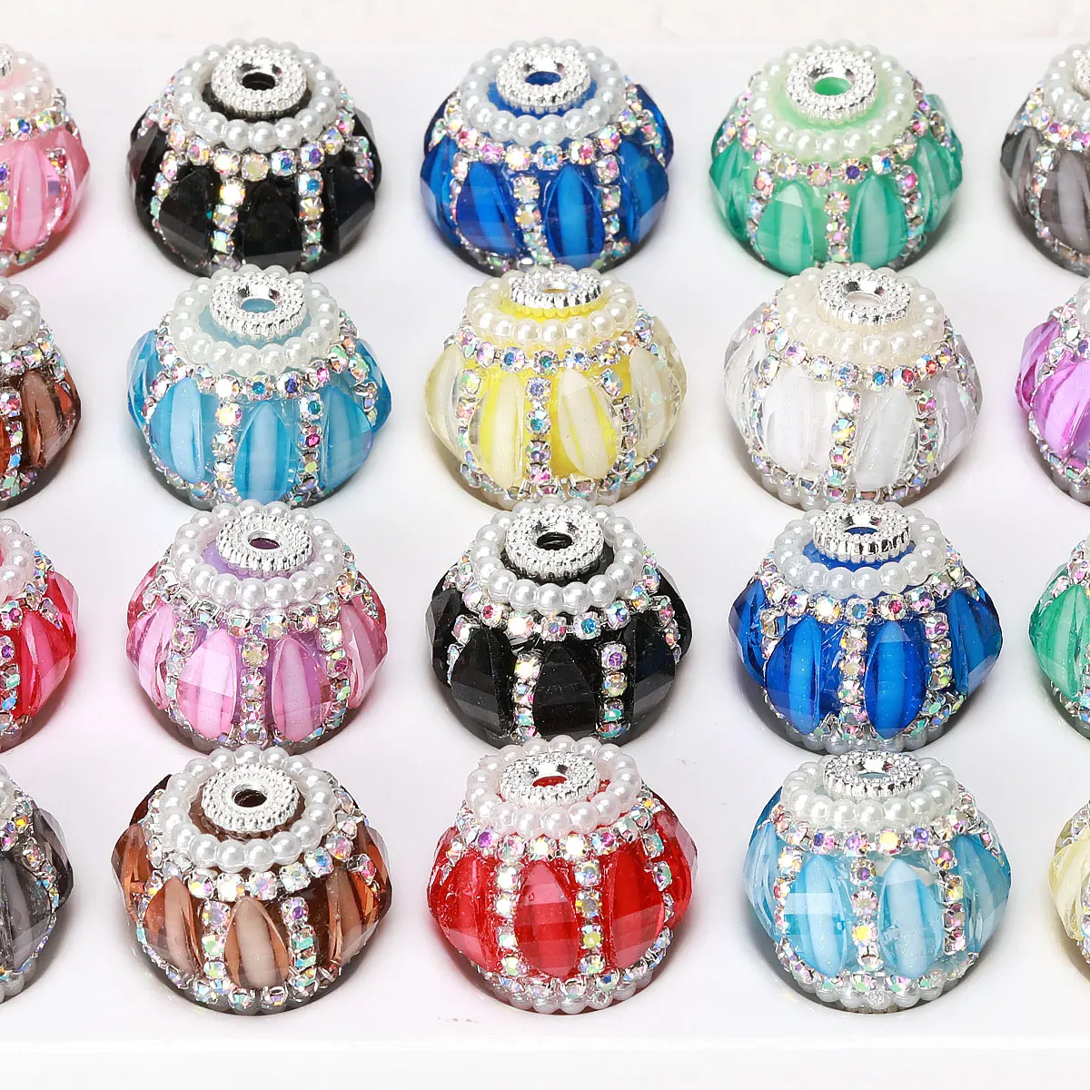 6pcs 2.1x1.9cm Random Color Mix Embed Rhineston Artificial Pearl Lantern Shape Creative Beaded Pen Acrylic Beads For Jewelry DIY