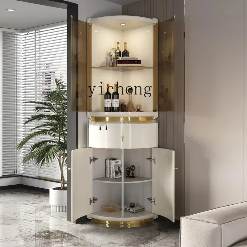 Cream Style Corner Wine Cabinet Light Luxury High-End Corner Storage Display Cabinet Made of Glass