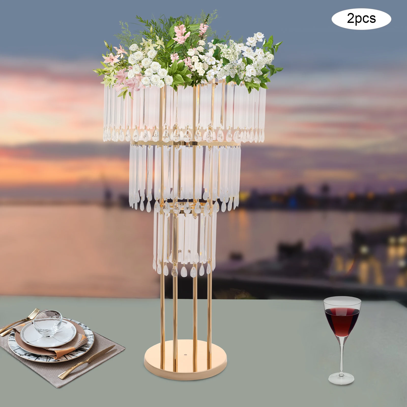 

2PCS 3-Tier 30*72cm Acrylic Flower Stand Crystal Flower Stand Weddings Decoration Flowers Stand with 19.69-inch Top Platform