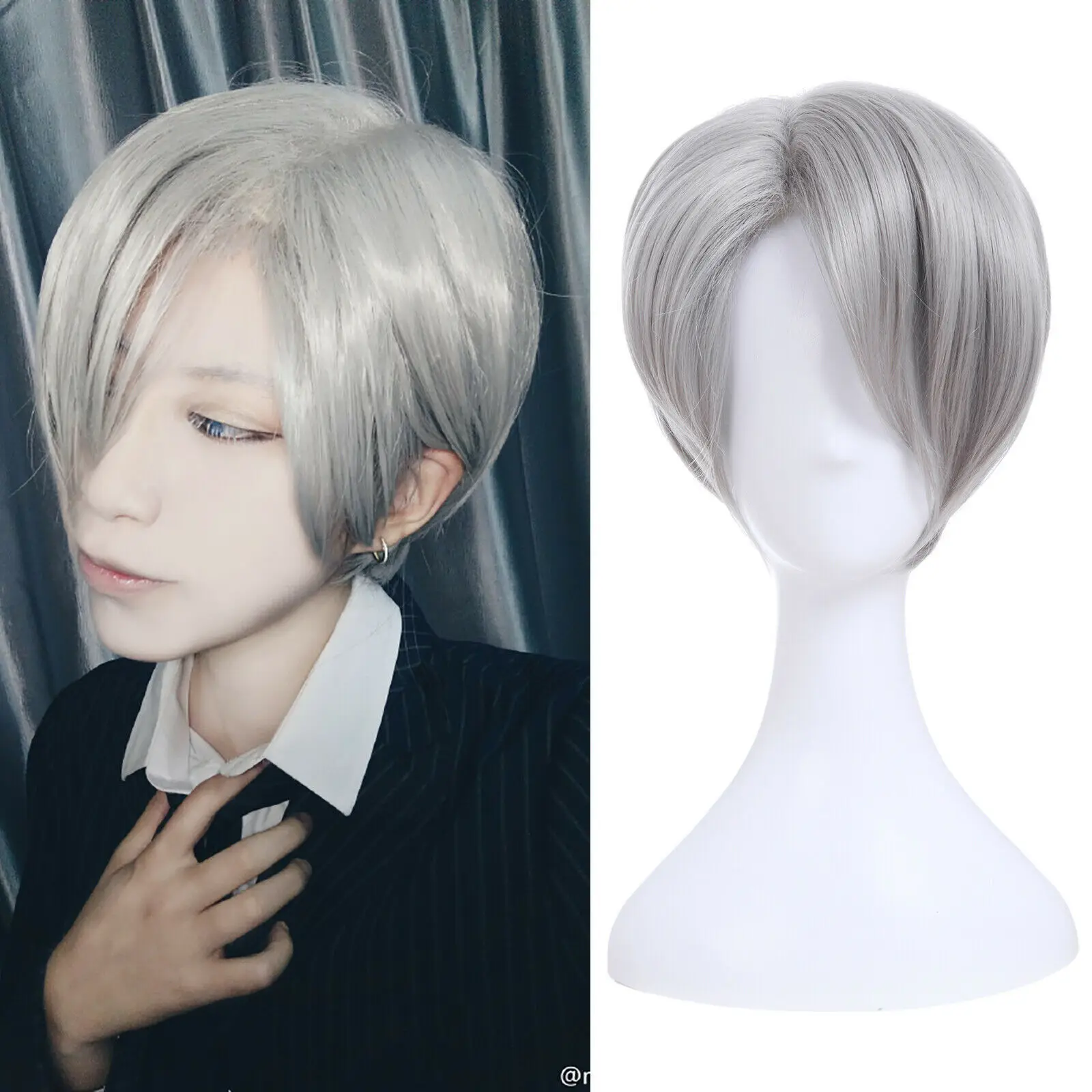 Yuri on Ice Victor Nikiforov Short Straight Gray Cosplay Wig Men's Party Wigs