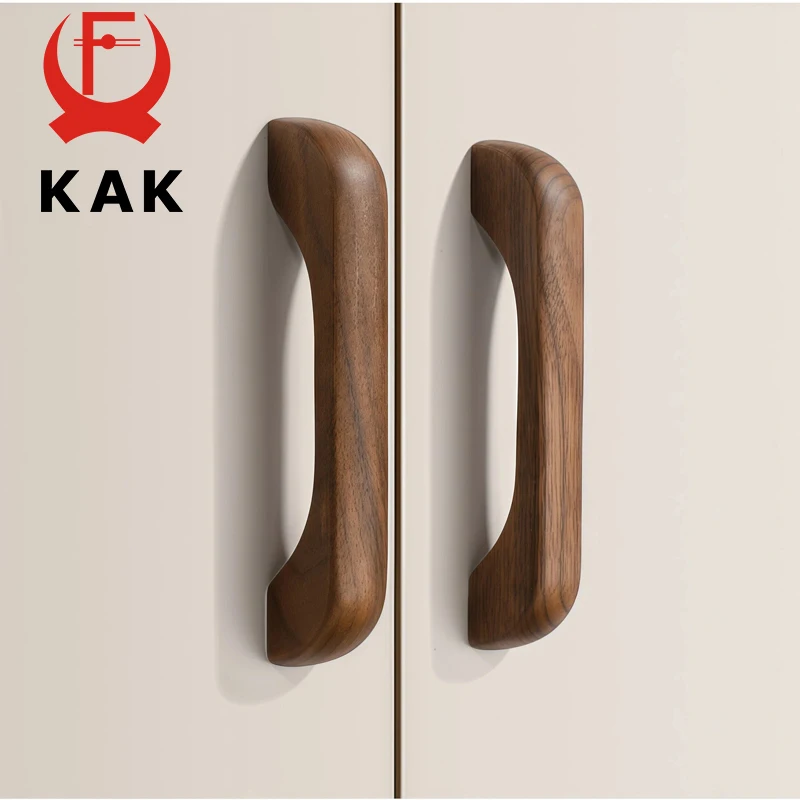 KAK 5PCS Natural Wooden Drawer Pulls Kitchen Cabinet Handle Walnut Cupboard Door Pulls Beech Wood Furniture Handle Door Hardware