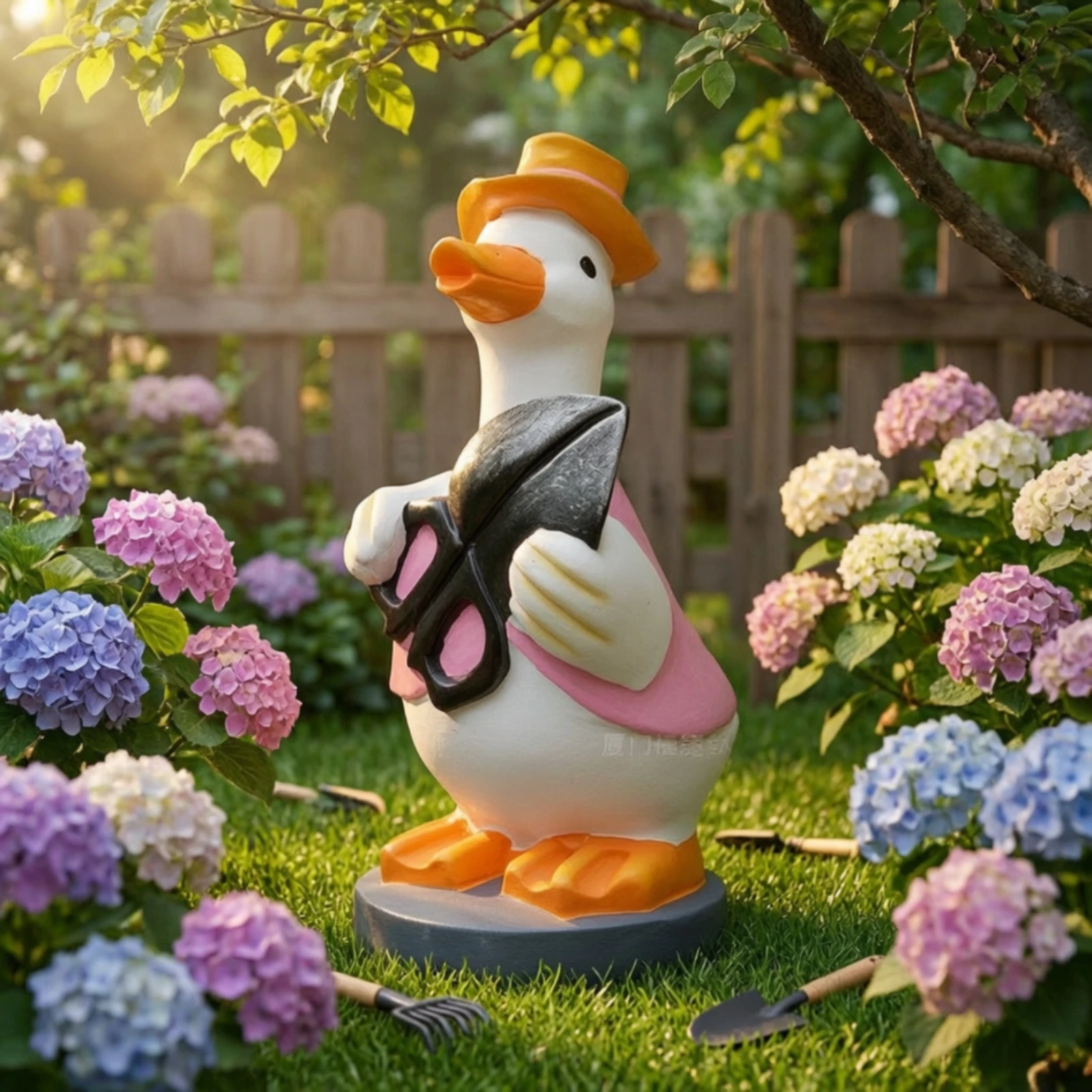 Duck Statue with Hat Resin Garden Duck Statue Hand-Painted Outdoor for Gardeners, Courtyard, Patio