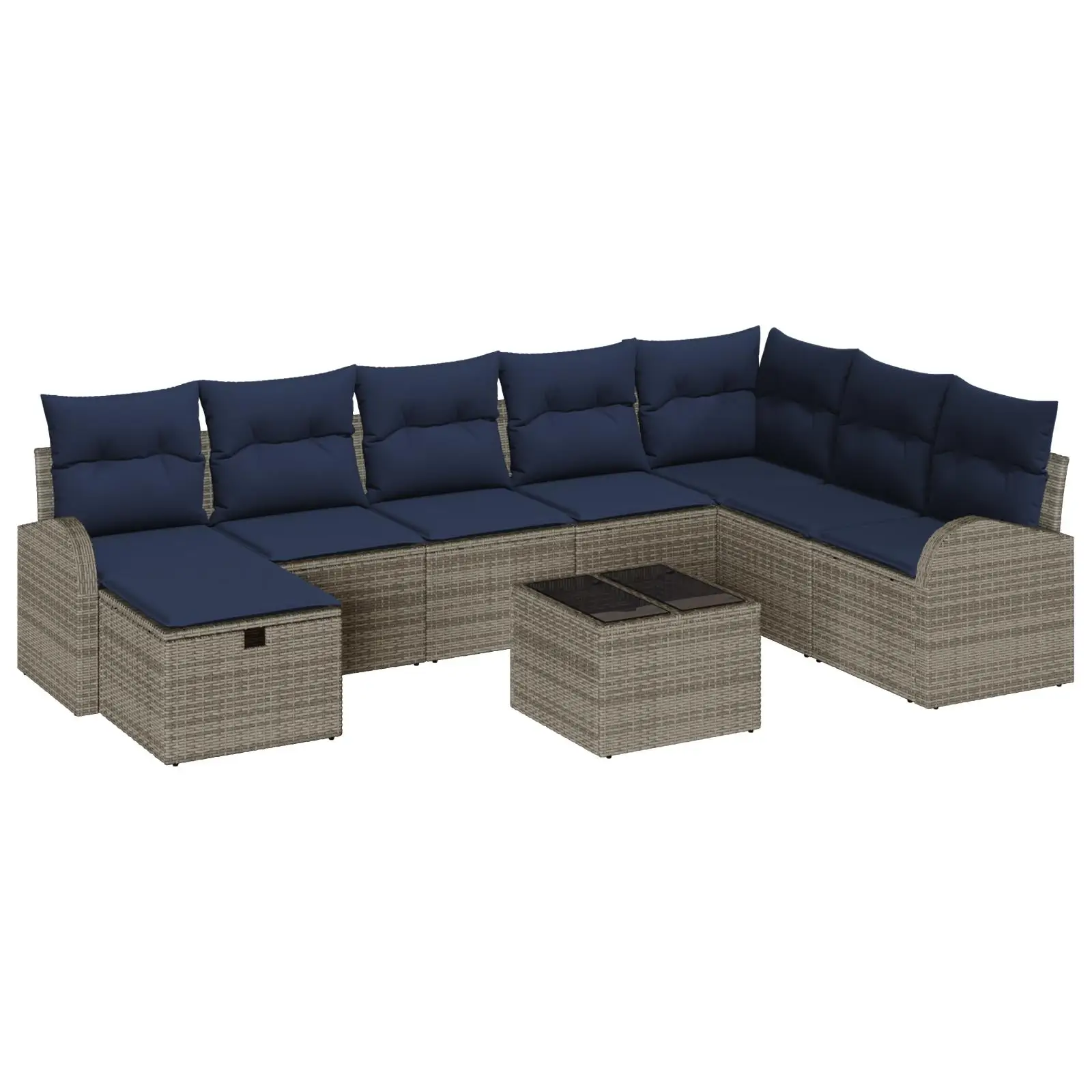 Conjunto de sofá de jardim externo de 9 peças com almofadas Móveis de vime cinza para pátio, varanda e quintal