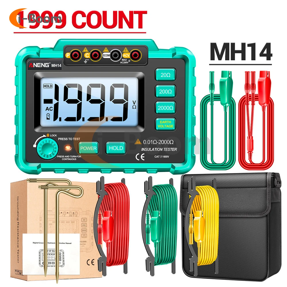 MH14 Megohm Meter Insulation Resistance Tester 0.01Ω~2000Ω Electrical Digital Display Ohmmeter High Precision Voltage Detector