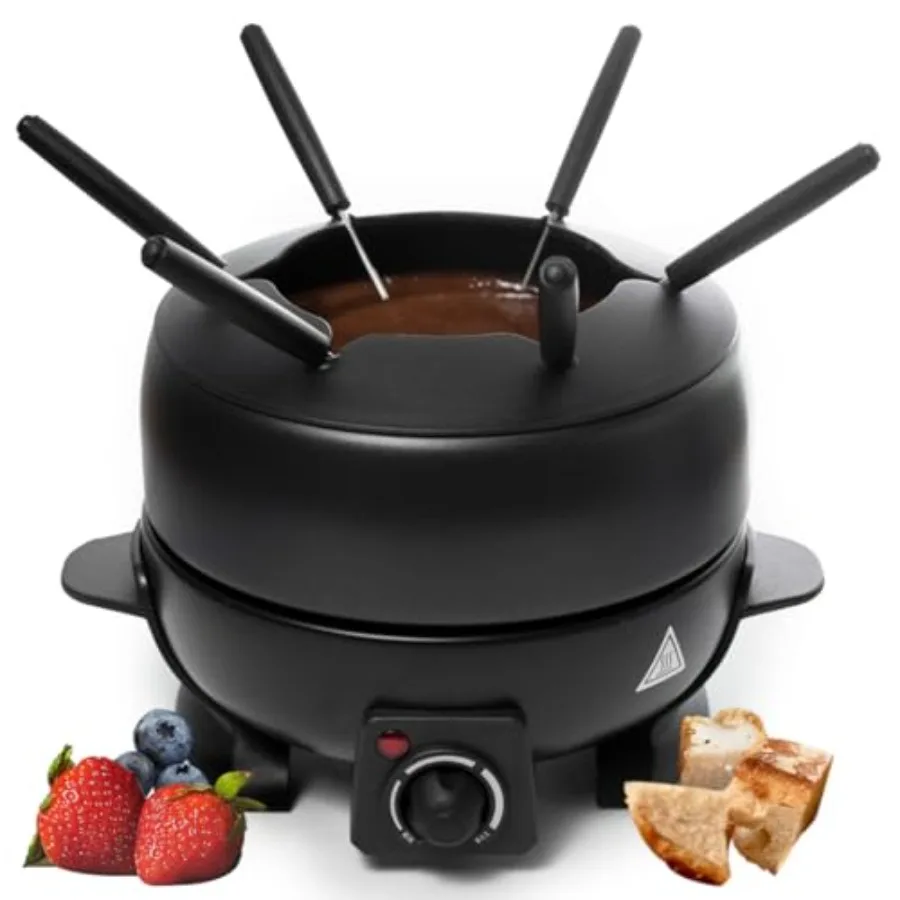 

Electric Fondue Pot Set - 2-Liters Black Electric Pot with 6 Stainless Steel Fork - Temperature Control Ideal for Cheese, Caram