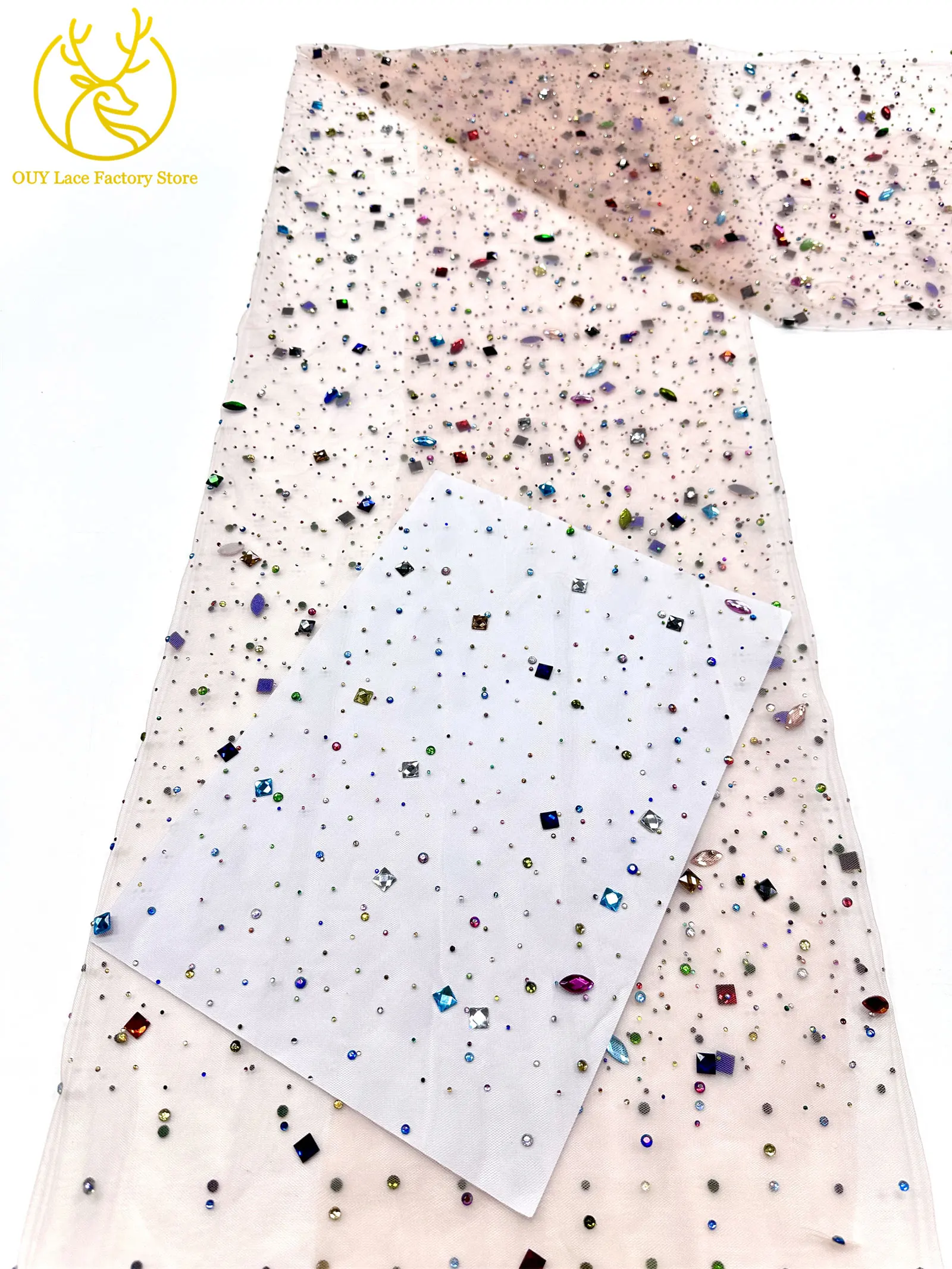 Eleganter nigerianischer Strass-Tüll-Spitzenstoff 2026 – Französischer farbenfroher Stein-Mesh-Spitzenstoff für Hochzeitskleider – Detail 23