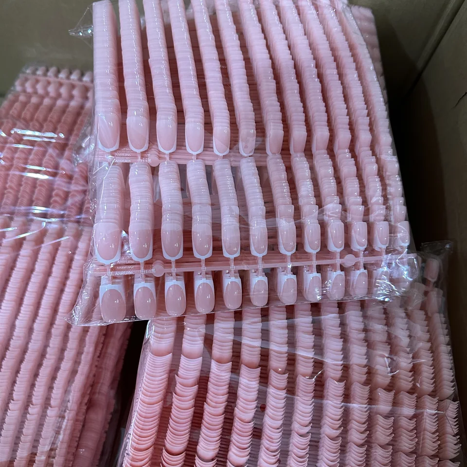 120 piezas uñas postizas cortas cuadradas francesas brillantes rosas con cobertura completa uñas de acrílico con punta # 2