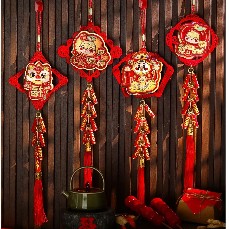 Chinese New Year Hanging 2025 Snake Year Firecracker Hanging String Home Arrangement Spring Festival Waking Lion Felt Decoration