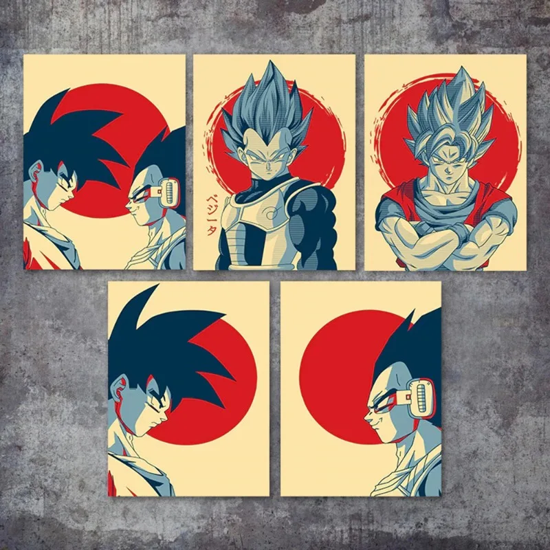 Dragon Ball Vintage Japanese Poster Vintage Canvas Painting Goku Vegeta Cartoon Kids Wall Painting Kids Gift