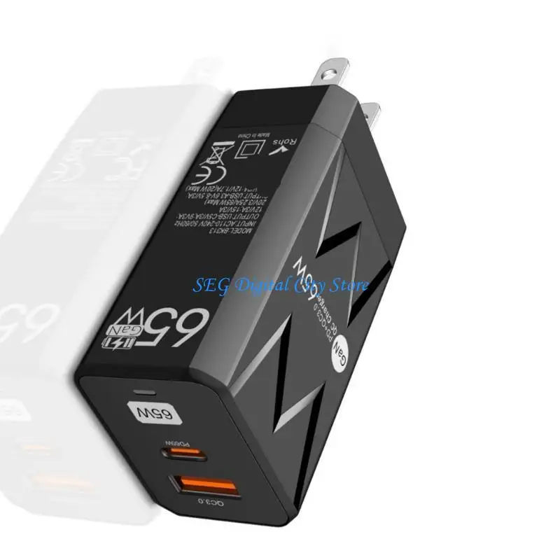 

U75B 65W Type-C USB C Adapter USB C Power Supply for Cellphone Tablet Laptop Double Port Fast Charging Station