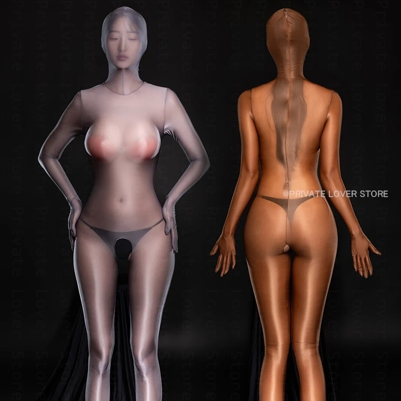 

Сексуальные масляные блестящие боди Zentai для всего тела, женские прозрачные комбинезоны с открытой промежностью, эротический трико, эластичные колготки, коконы, комбинезоны