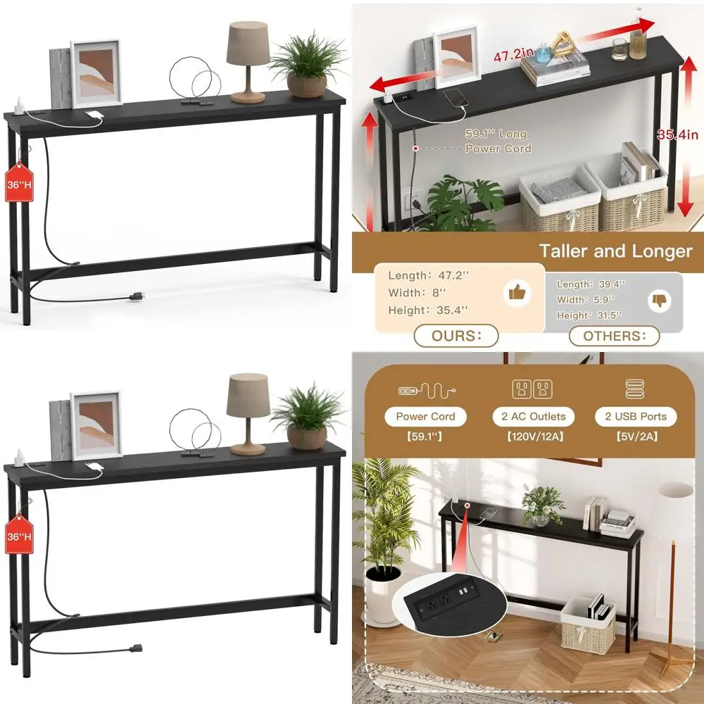 

Space-Saving 35 High Console Table with Outlet, Sleek Sofa Table for Entryway, Hallway, Living Room in Black