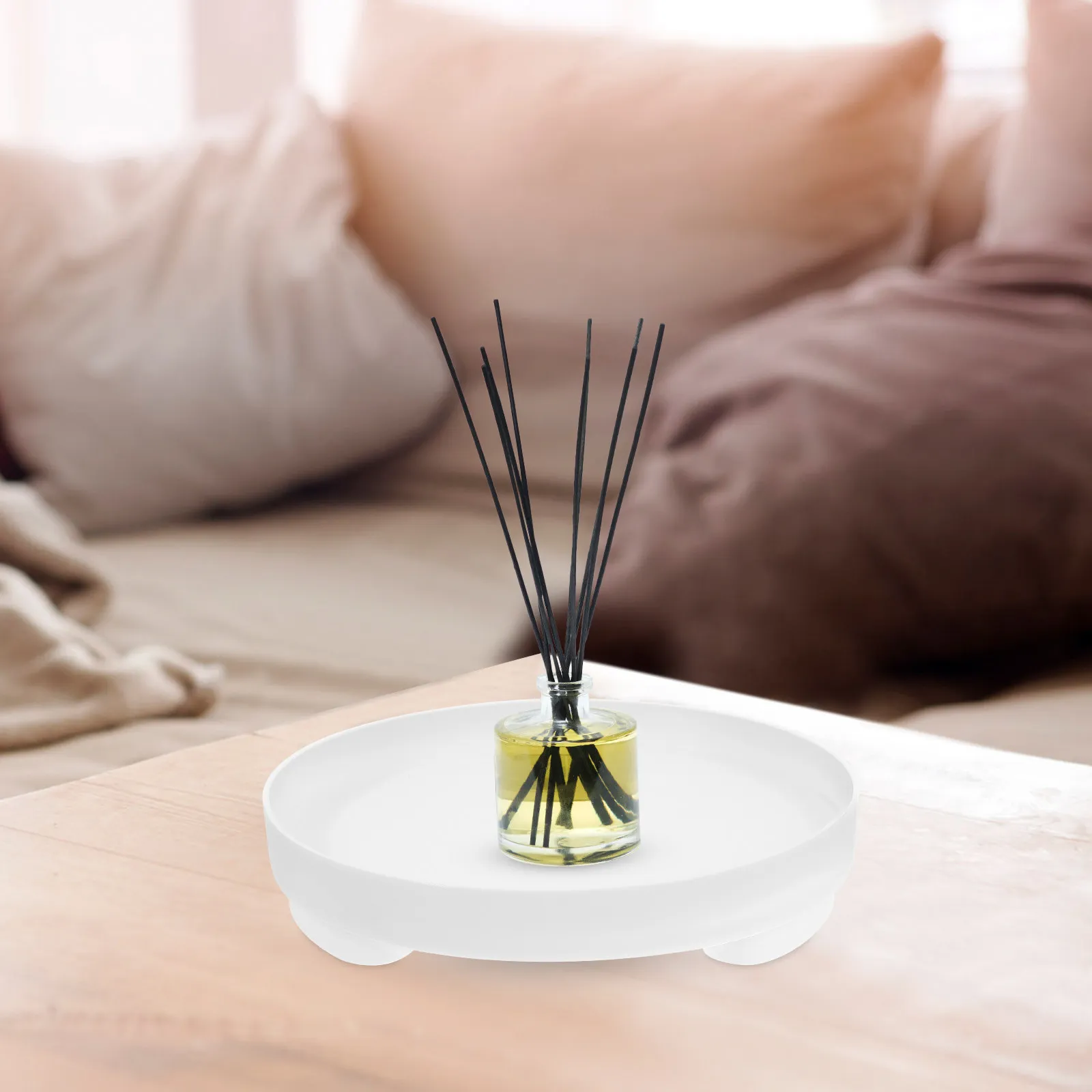 Round Rustic Cosmetics Storage Plate Perfume Tray Jewelry Organizer Multi-Purpose Desktop Display Tray for Bedroom Living Room