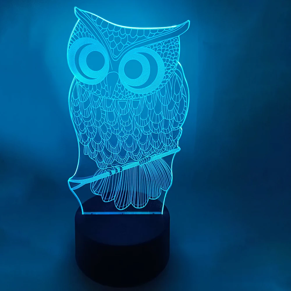Animal Owls Cartoon 3D Visual Night Lights LED Figure Night Lamp Bedroom Anime Decorative Nightlights Color Changing Desk Lamp