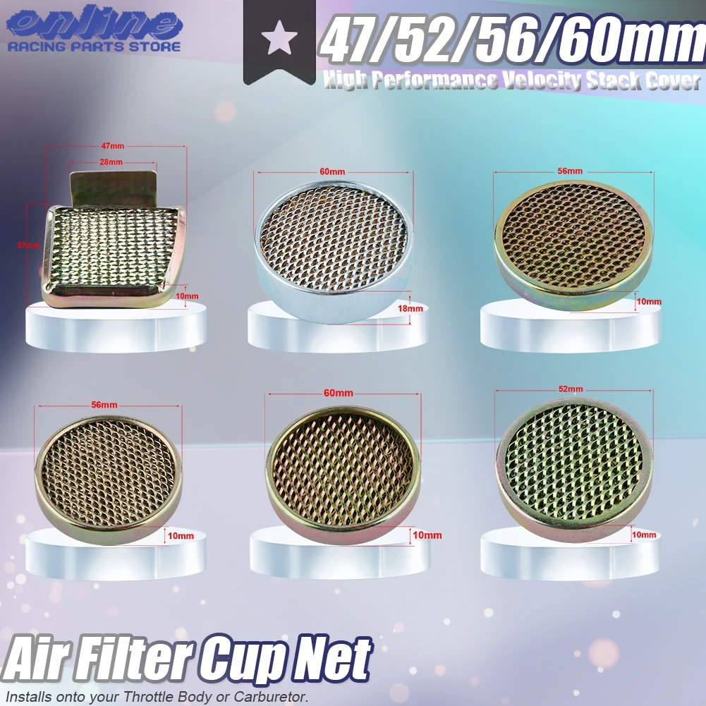 47/52/56/60mm Motorcycle Carburetor Air Filter Cup Net Velocity Stack Metal Fits Universal 47 52 56 60mm Carb Part Dirt Pit Bike